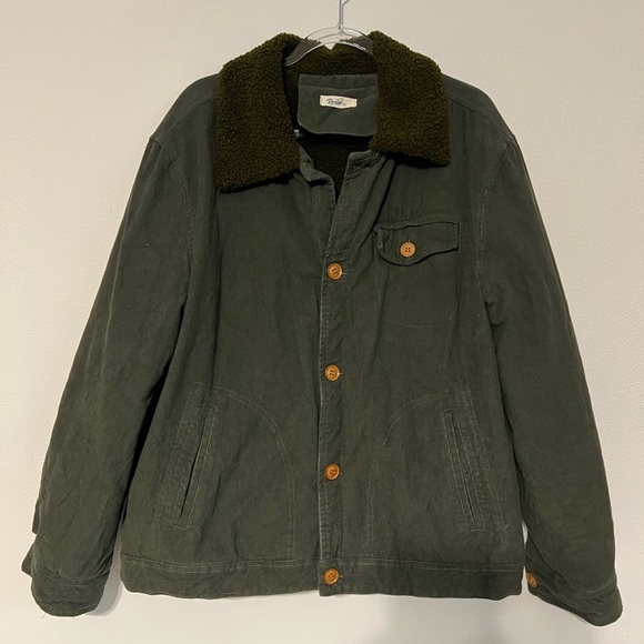 Reverb Other - Reverb Mens Button Down‎ Sherpa Lined Corduroy Jacket Green Brown Size XL